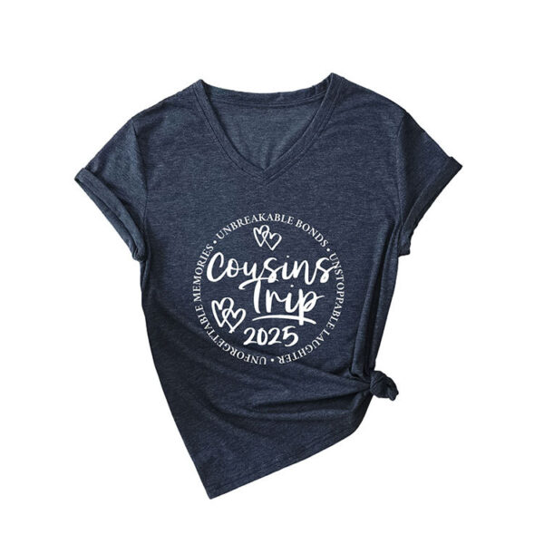 Cousins Trip 2025 Cross-border Casual Trend Women's V-neck Short Sleeve T-shirt
