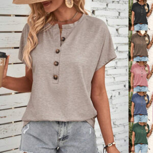 Women Top twisted button short sleeved T-shirt
