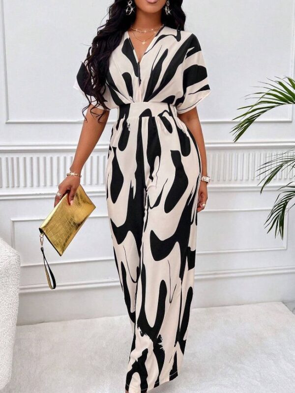 Women V neck short sleeve print Printed batsleeved wide-leg jumpsuit - 图片 8