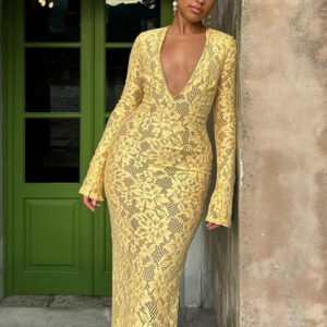 Women V neck sexy lace slit slimming and body-hugging dress