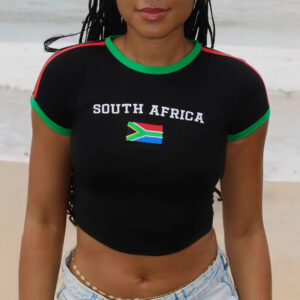 Sexy, slim and retro street spice top, short T-shirt with national flag letter embroidery