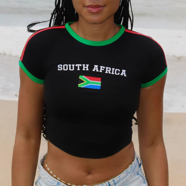 Sexy, slim and retro street spice top, short T-shirt with national flag letter embroidery