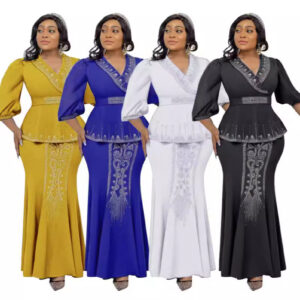 fitted v neck two piece dress for women