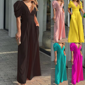 Short Sleeve Fashionable Elegant Plus Size Wide Leg European Jumpsuit