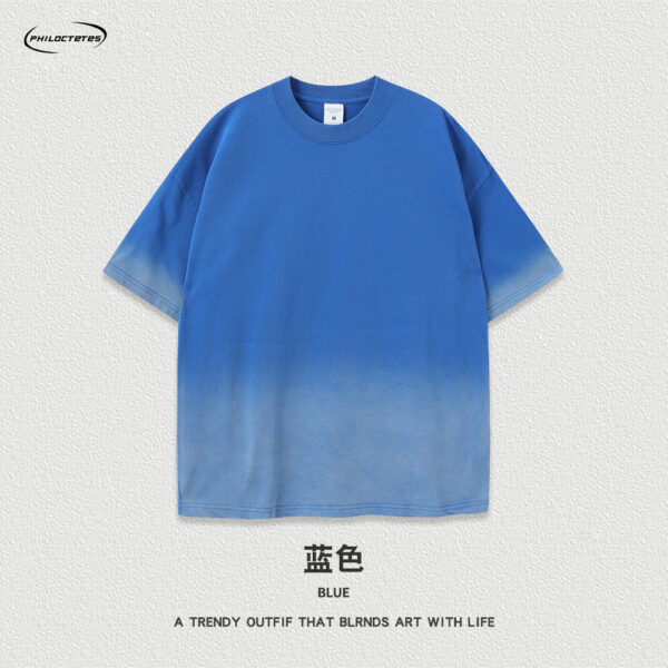 Wash water vintage unisex t-shirts oversized spray horse chestnut gradient streetwear tops - 图片 9