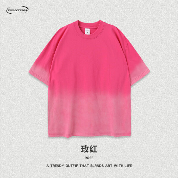 Wash water vintage unisex t-shirts oversized spray horse chestnut gradient streetwear tops - 图片 8