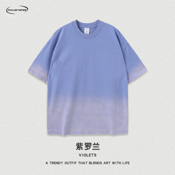 Wash water vintage unisex t-shirts oversized spray horse chestnut gradient streetwear tops - 图片 7