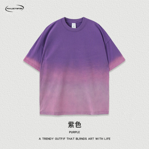 Wash water vintage unisex t-shirts oversized spray horse chestnut gradient streetwear tops - 图片 6