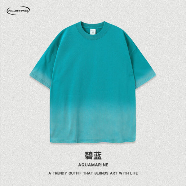 Wash water vintage unisex t-shirts oversized spray horse chestnut gradient streetwear tops - 图片 5