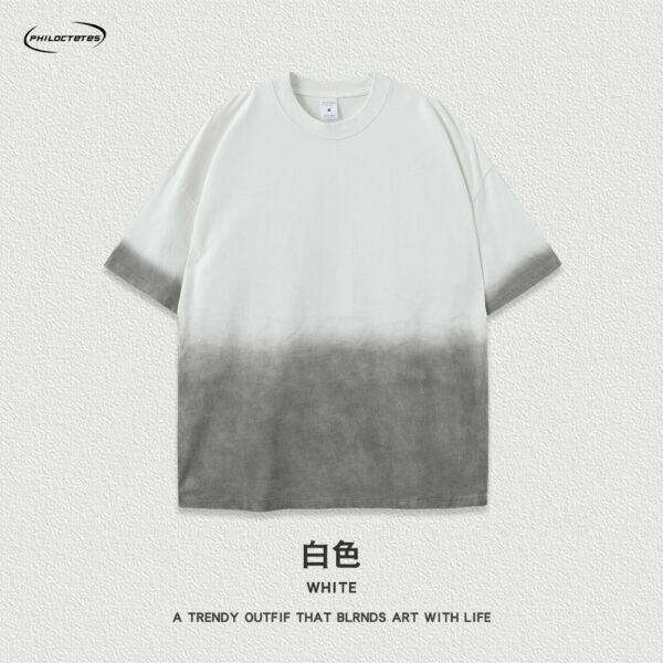 Wash water vintage unisex t-shirts oversized spray horse chestnut gradient streetwear tops - 图片 4
