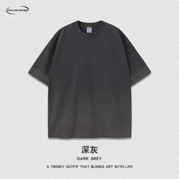 Wash water vintage unisex t-shirts oversized spray horse chestnut gradient streetwear tops - 图片 2