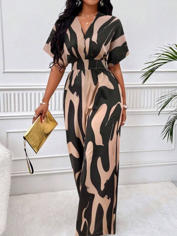 Women V neck short sleeve print Printed batsleeved wide-leg jumpsuit - 图片 7
