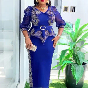 African women's plus size fashionable hot diamond Christmas party evening dress