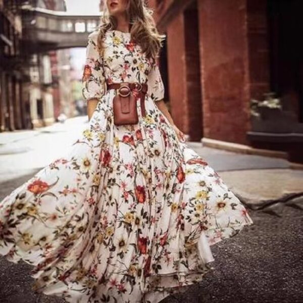 French Commuter Style Vintage A-Line Ruffle Flower Dress - 图片 2