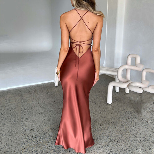 Sexy Strapless Satin Dress Fall Fashion Backless Tie-Dye Waist-Nipple Maxi Skirt - 图片 9