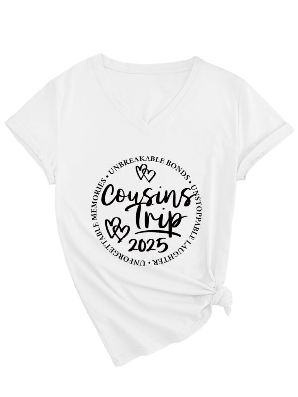 Cousins Trip 2025 Cross-border Casual Trend Women's V-neck Short Sleeve T-shirt - 图片 2