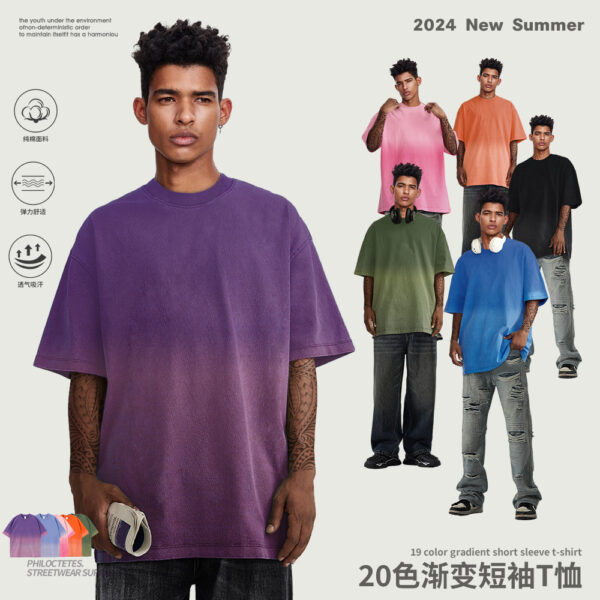 Wash water vintage unisex t-shirts oversized spray horse chestnut gradient streetwear tops - 图片 16
