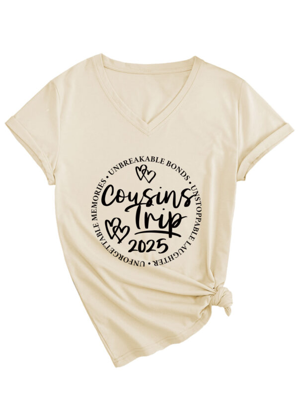 Cousins Trip 2025 Cross-border Casual Trend Women's V-neck Short Sleeve T-shirt - 图片 4