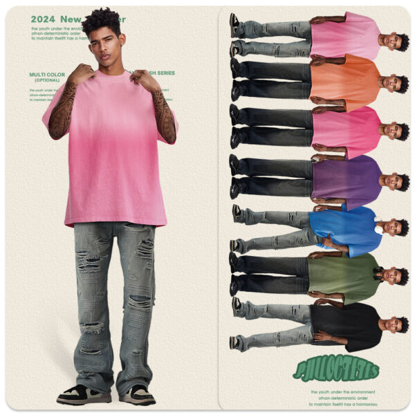 Wash water vintage unisex t-shirts oversized spray horse chestnut gradient streetwear tops - 图片 15