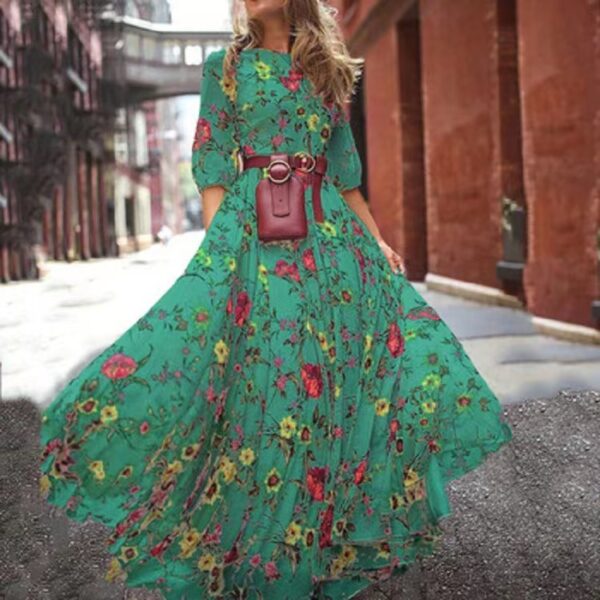 French Commuter Style Vintage A-Line Ruffle Flower Dress - 图片 3