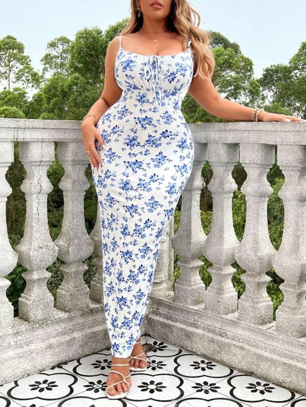Sweet and gentle floral dress spring/summer new style strap-less fitted sheath dre - 图片 3