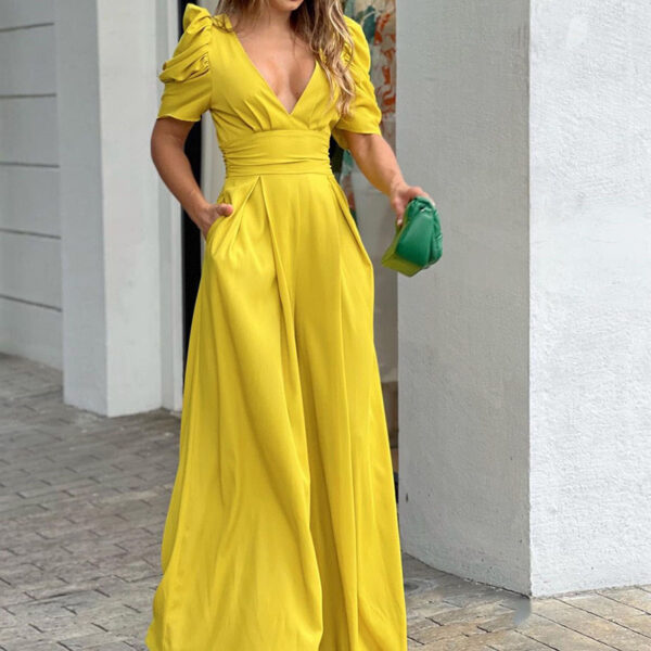 Short Sleeve Fashionable Elegant Plus Size Wide Leg European Jumpsuit - 图片 6