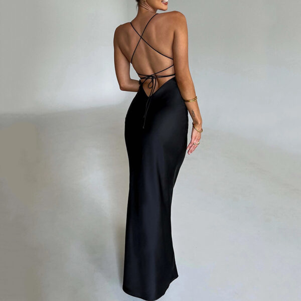 Sexy Strapless Satin Dress Fall Fashion Backless Tie-Dye Waist-Nipple Maxi Skirt - 图片 7