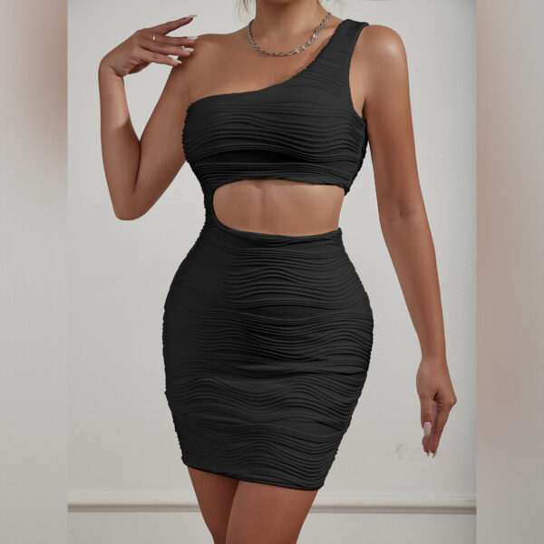 European and American water ripple one-shoulder fashionable low waist sexy dress - 图片 4