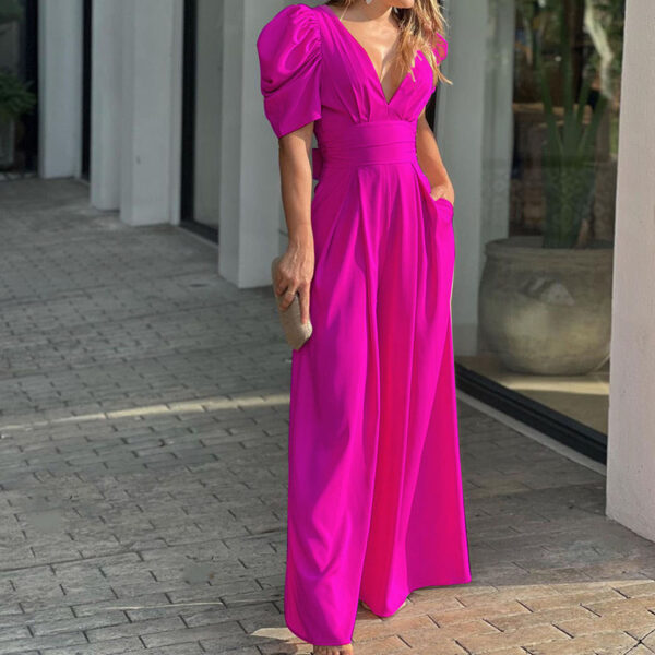 Short Sleeve Fashionable Elegant Plus Size Wide Leg European Jumpsuit - 图片 5
