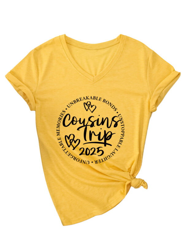 Cousins Trip 2025 Cross-border Casual Trend Women's V-neck Short Sleeve T-shirt - 图片 5