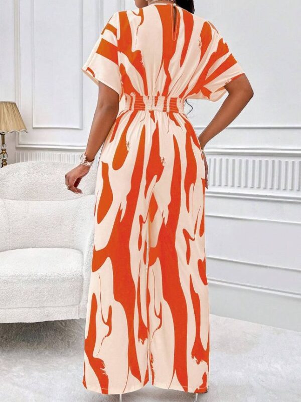 Women V neck short sleeve print Printed batsleeved wide-leg jumpsuit - 图片 4