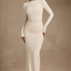 long sleeve body-hugging high-end solid-color long hip-hugging sexy dress
