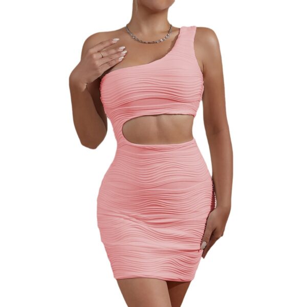 European and American water ripple one-shoulder fashionable low waist sexy dress - 图片 3
