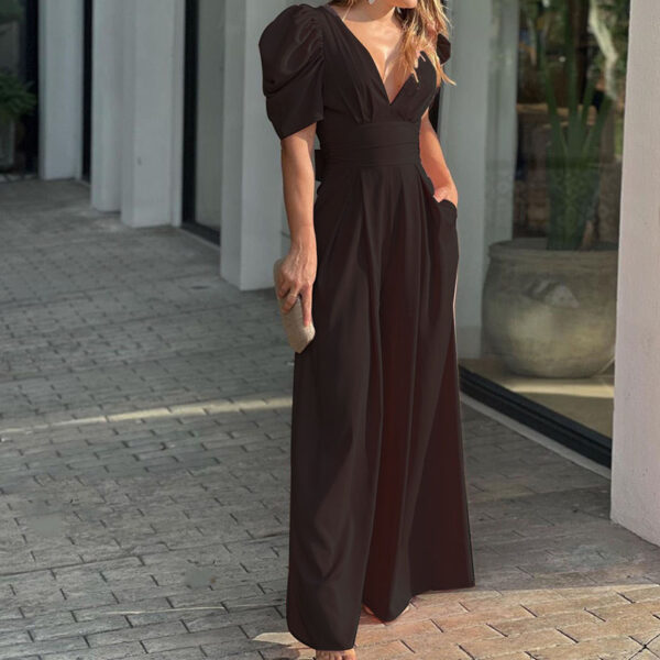 Short Sleeve Fashionable Elegant Plus Size Wide Leg European Jumpsuit - 图片 4