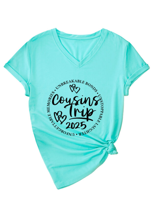 Cousins Trip 2025 Cross-border Casual Trend Women's V-neck Short Sleeve T-shirt - 图片 6