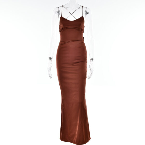 Sexy Strapless Satin Dress Fall Fashion Backless Tie-Dye Waist-Nipple Maxi Skirt - 图片 5