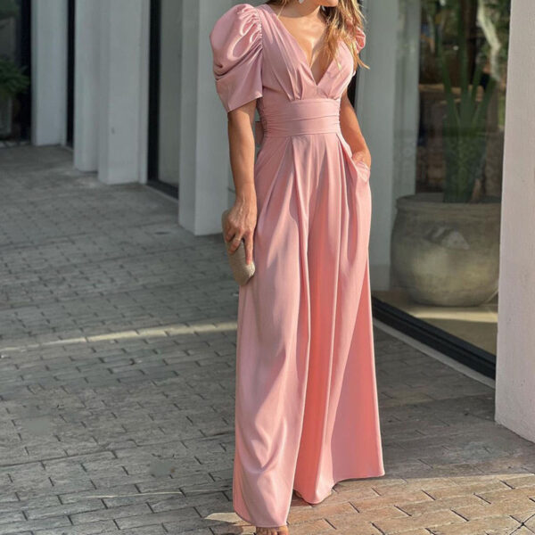 Short Sleeve Fashionable Elegant Plus Size Wide Leg European Jumpsuit - 图片 3
