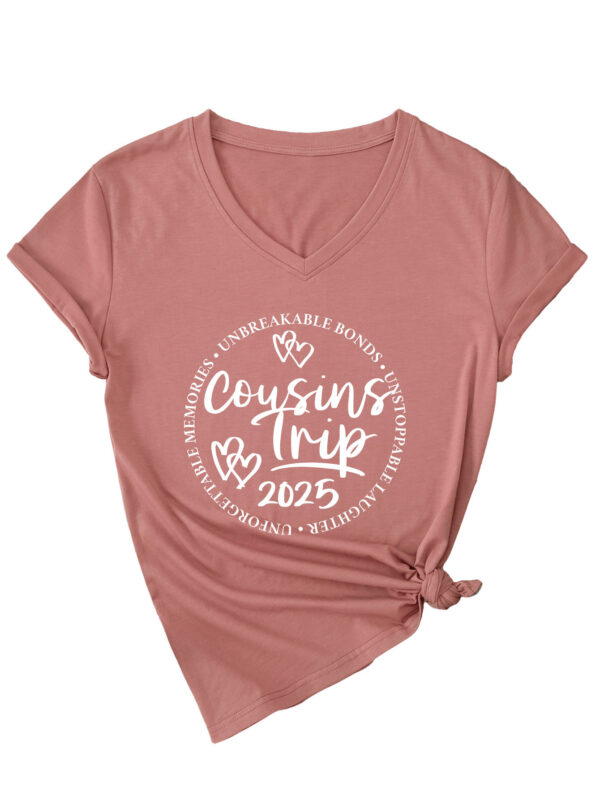 Cousins Trip 2025 Cross-border Casual Trend Women's V-neck Short Sleeve T-shirt - 图片 7
