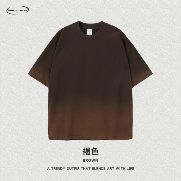 Wash water vintage unisex t-shirts oversized spray horse chestnut gradient streetwear tops - 图片 12