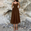 Backless elegant Scandinavian sexy V-neck high waist fashion strap European dress - 图片 8