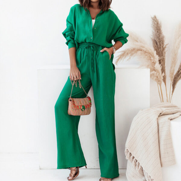 Women's casual solid ruffle shorts and shirt fashion set - 图片 7