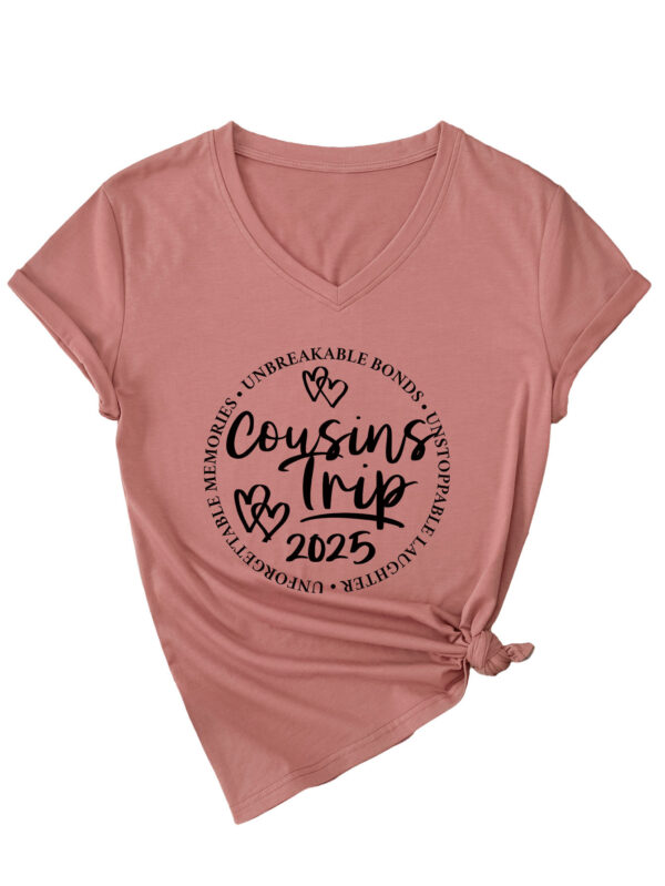 Cousins Trip 2025 Cross-border Casual Trend Women's V-neck Short Sleeve T-shirt - 图片 8