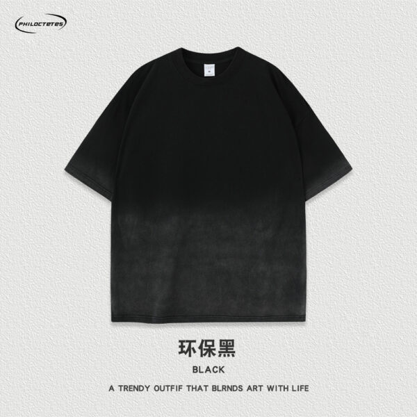 Wash water vintage unisex t-shirts oversized spray horse chestnut gradient streetwear tops - 图片 11