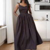 Backless elegant Scandinavian sexy V-neck high waist fashion strap European dress - 图片 9