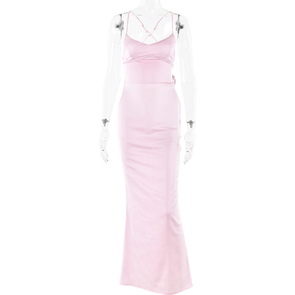Sexy Strapless Satin Dress Fall Fashion Backless Tie-Dye Waist-Nipple Maxi Skirt - 图片 3