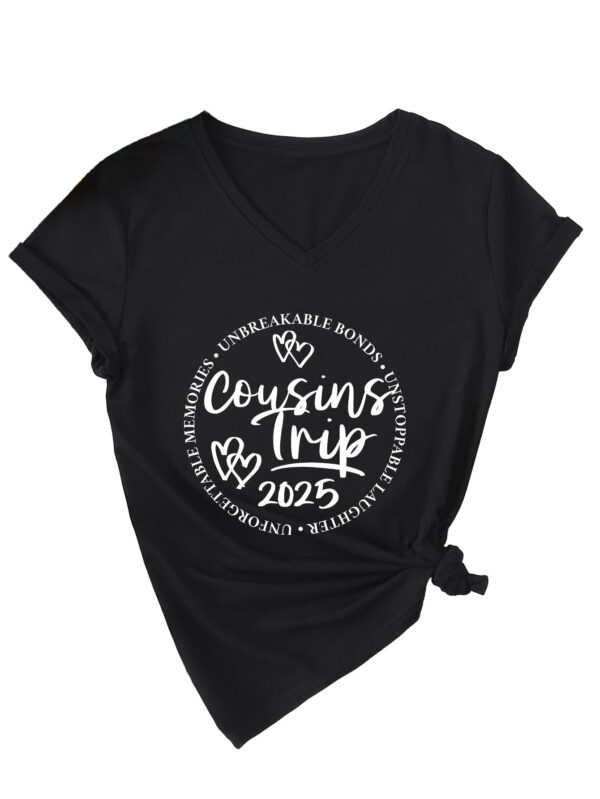 Cousins Trip 2025 Cross-border Casual Trend Women's V-neck Short Sleeve T-shirt - 图片 9