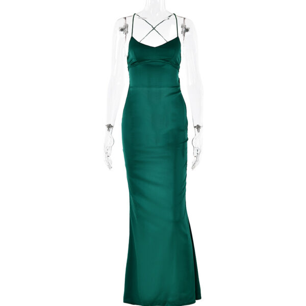 Sexy Strapless Satin Dress Fall Fashion Backless Tie-Dye Waist-Nipple Maxi Skirt - 图片 2
