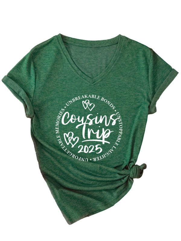 Cousins Trip 2025 Cross-border Casual Trend Women's V-neck Short Sleeve T-shirt - 图片 10